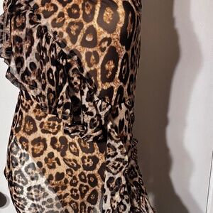 Luxxel leopard sheer strapless maxi dress with bodysuit size small